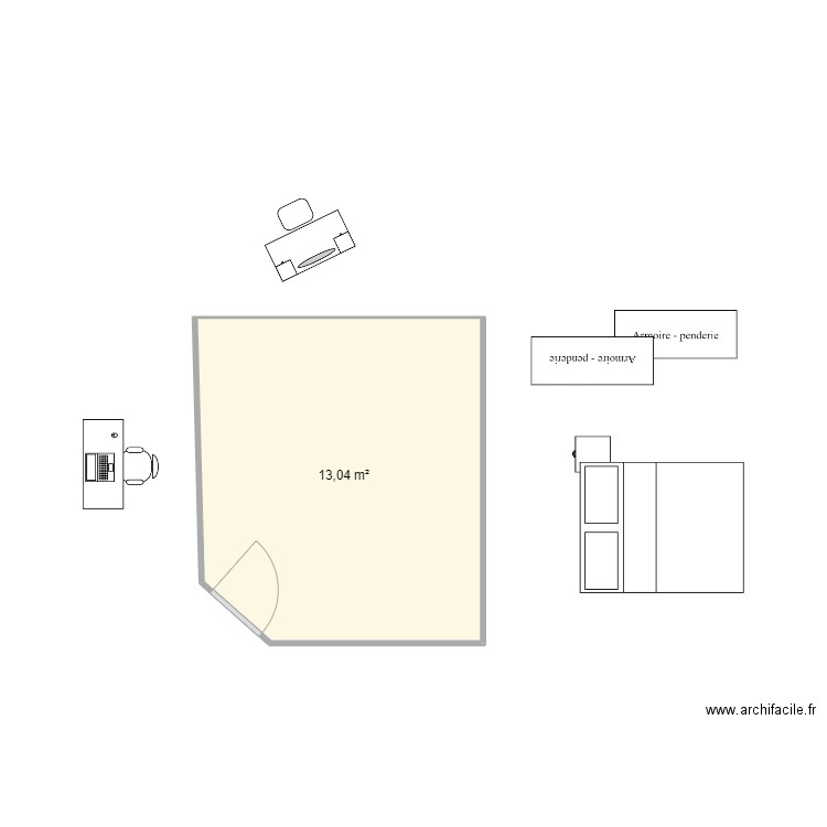 chambre . Plan de 1 pièce et 13 m2