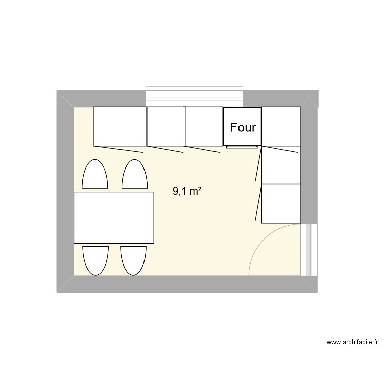 Cuisine2. Plan de 1 pièce et 9 m2