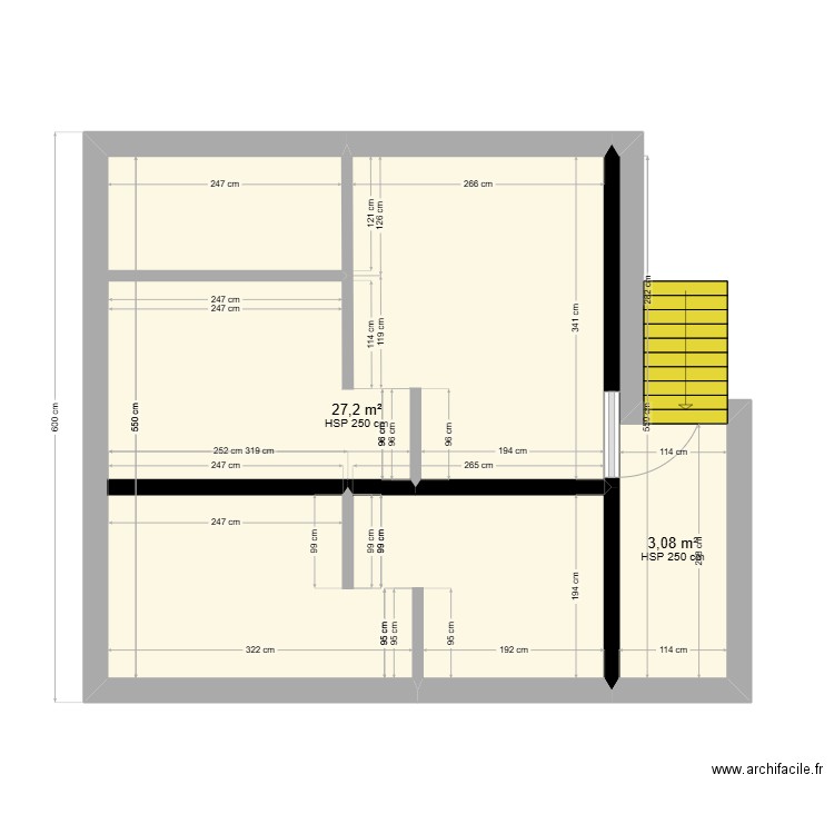 1er étage. Plan de 2 pièces et 30 m2