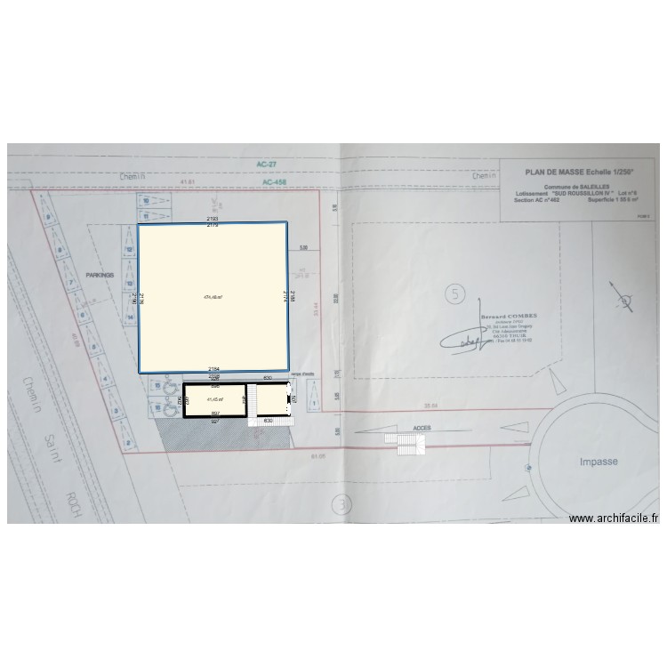 PLAN AVEC ESCALIER AVEC RAMPE AU DESSUS DU CARPORT. Plan de 3 pièces et 544 m2