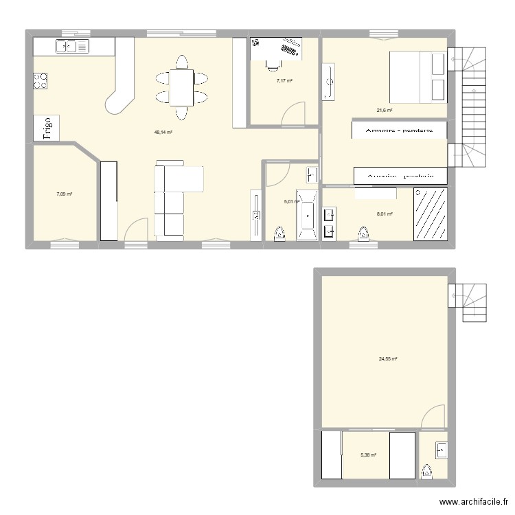 couple. Plan de 8 pièces et 127 m2