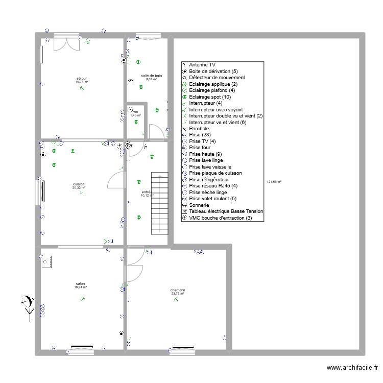 Maurice patrice 1er etage éclairage. Plan de 8 pièces et 225 m2