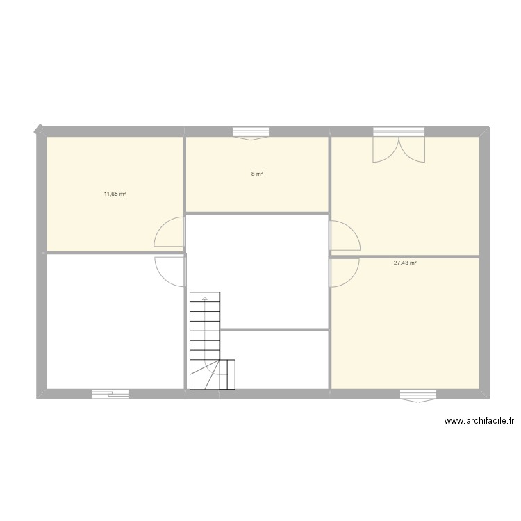 V1 LTur étage. Plan de 3 pièces et 47 m2