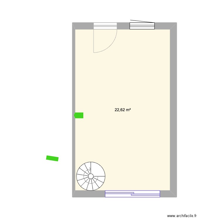 Bureau duwetz. Plan de 1 pièce et 23 m2