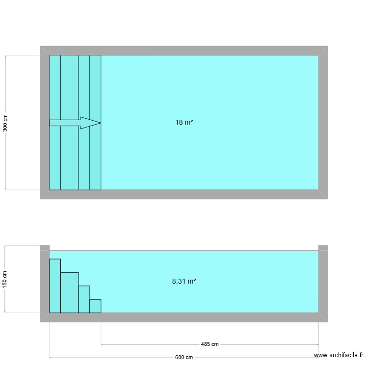 piscine 3. Plan de 2 pièces et 26 m2