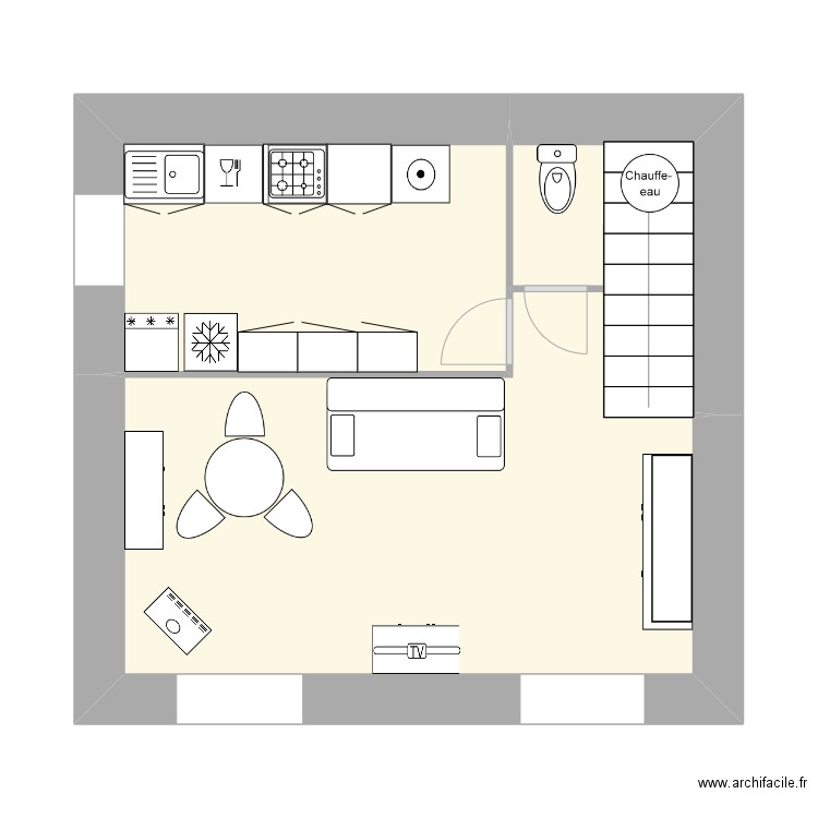 RdC Auvergne vide. Plan de 3 pièces et 30 m2