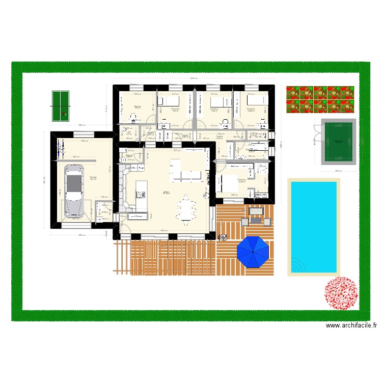 T6 + Garage. Plan de 16 pièces et 183 m2