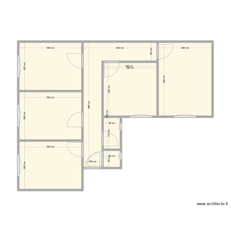 Appartement - 50m. Plan de 8 pièces et 59 m2