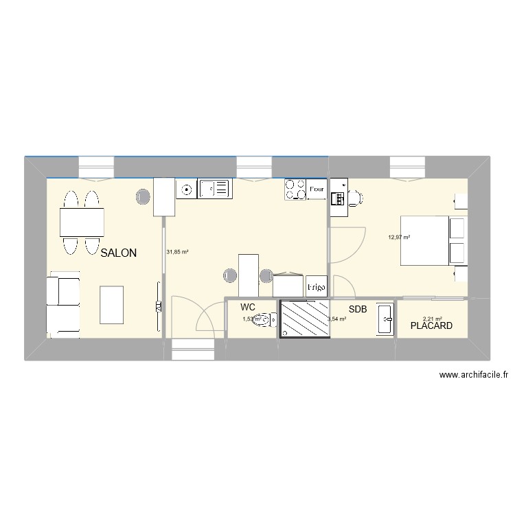 2TNE Justamon--Rousseau Louis. Plan de 5 pièces et 52 m2