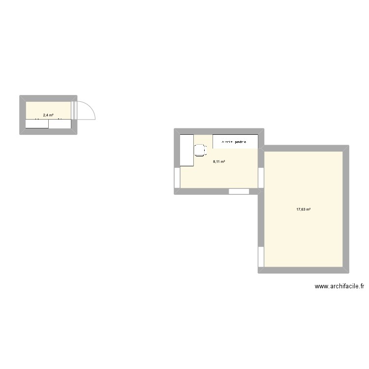 Couloir. Plan de 3 pièces et 28 m2