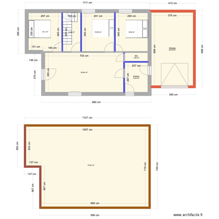 chalet rdc - etage  Entree garage. Plan de 9 pièces et 166 m2