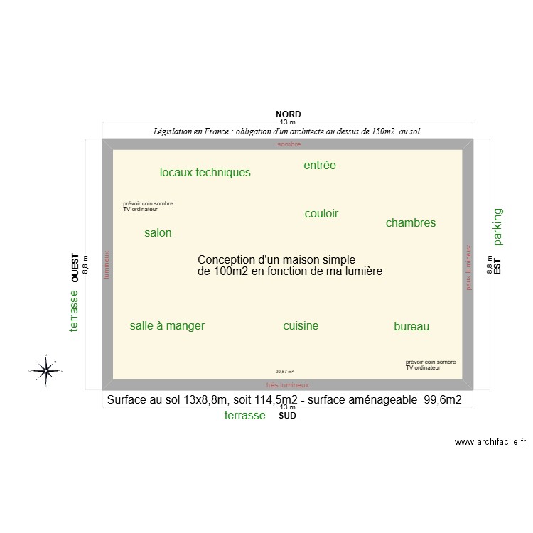 Maison Sud 100m2 01. Plan de 1 pièce et 100 m2