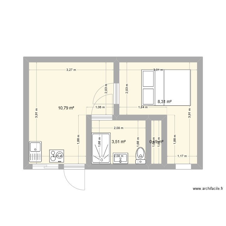 PIERRE . Plan de 4 pièces et 23 m2