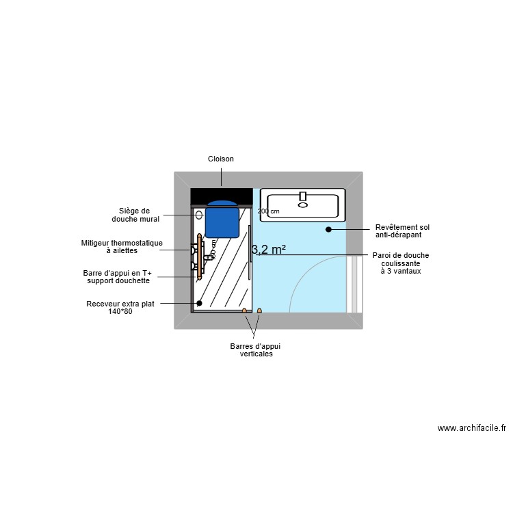 Projet BARATEAU. Plan de 1 pièce et 3 m2