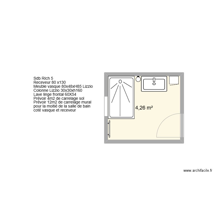 SDB RICH 8. Plan de 1 pièce et 4 m2