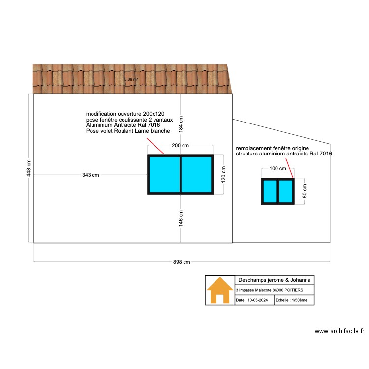 facade SUD apres travaux. Plan de 0 pièce et 0 m2