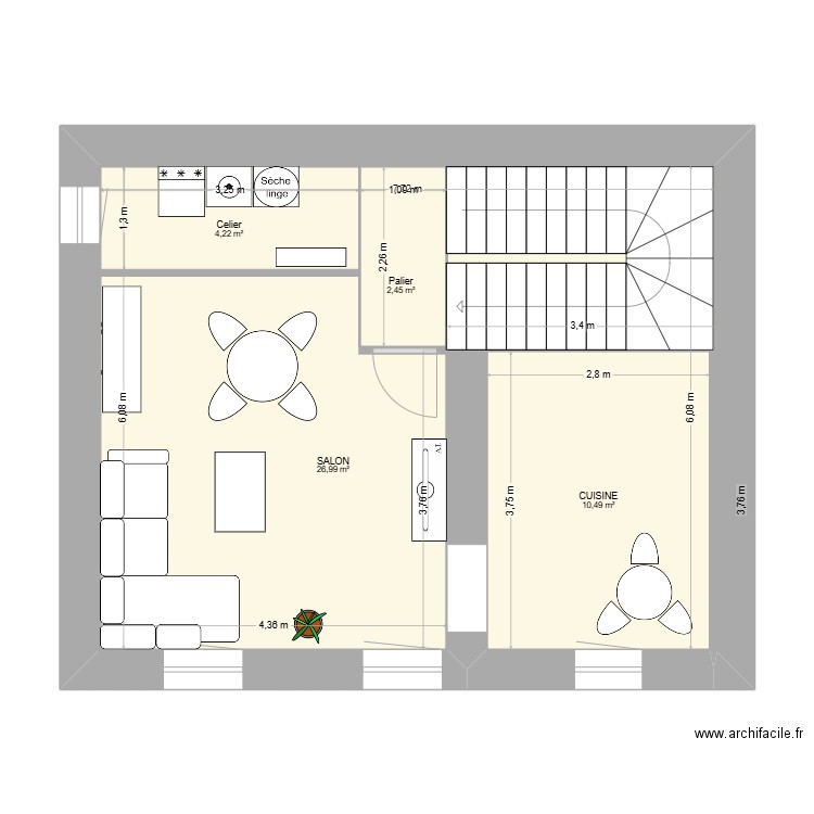 MONTREDON 1er étage. Plan de 4 pièces et 51 m2