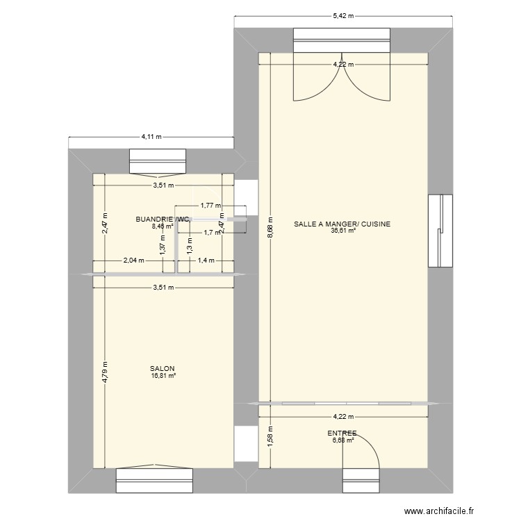 MAISON DRACE. Plan de 4 pièces et 69 m2