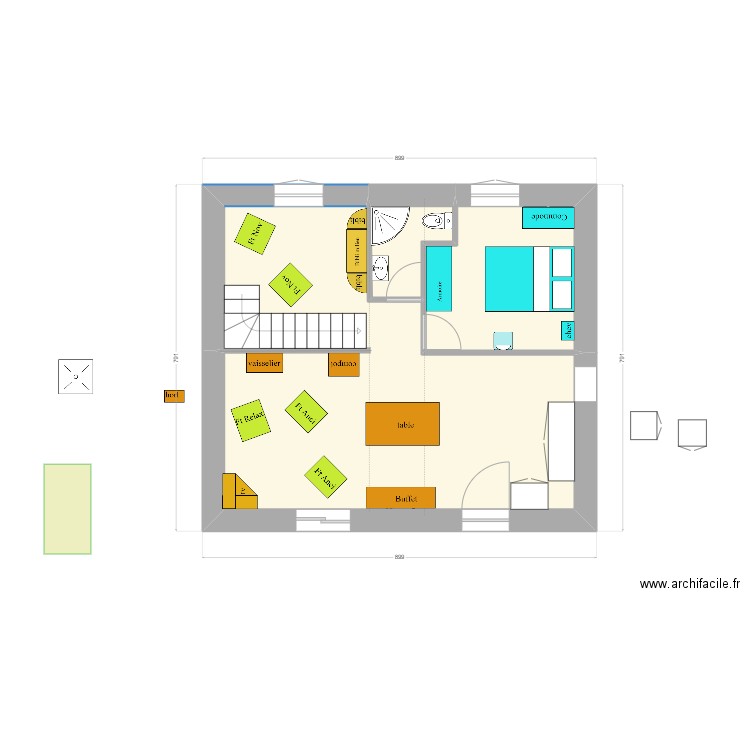 en face : essai 5. Plan de 3 pièces et 54 m2