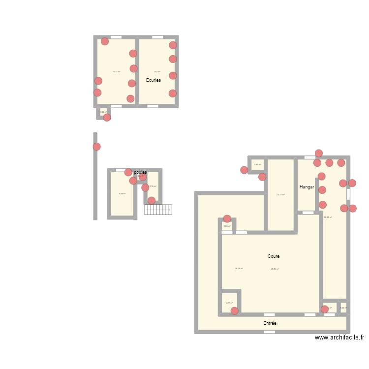 Ferme de Widewance. Plan de 15 pièces et 175 m2