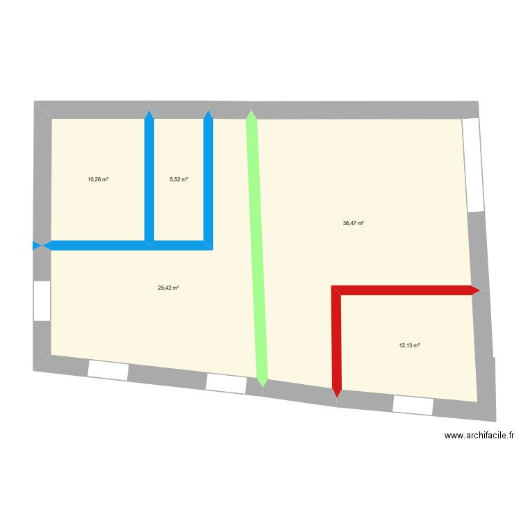 grange + étage. Plan de 5 pièces et 90 m2