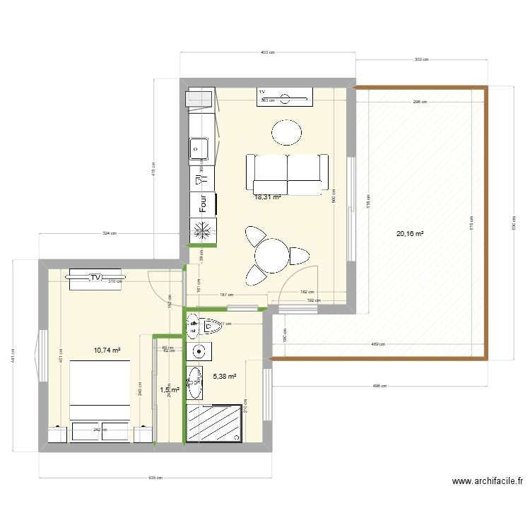 peille. Plan de 5 pièces et 56 m2