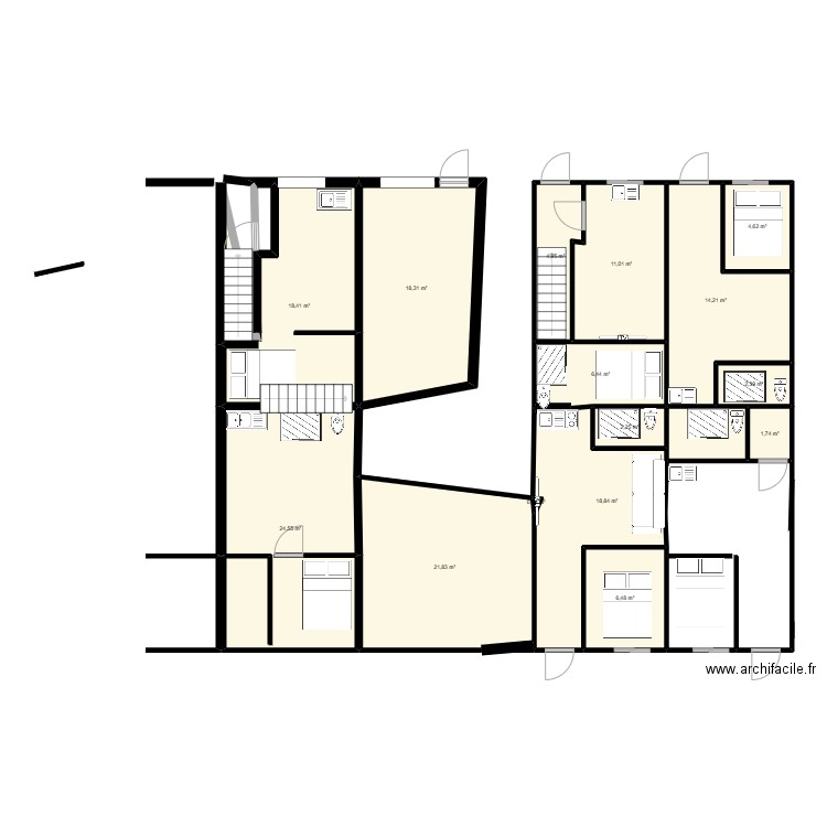 rez de chaussez fleyset. Plan de 16 pièces et 156 m2