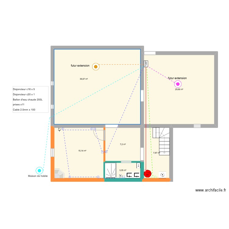 étage sonnac Prises . Plan de 6 pièces et 102 m2