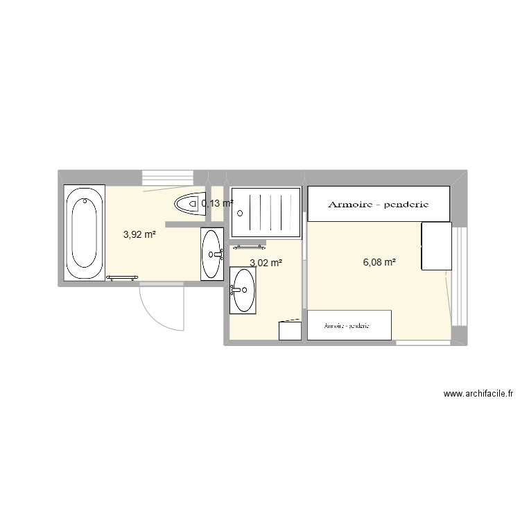 Salle d'eau + dressing 2. Plan de 4 pièces et 13 m2