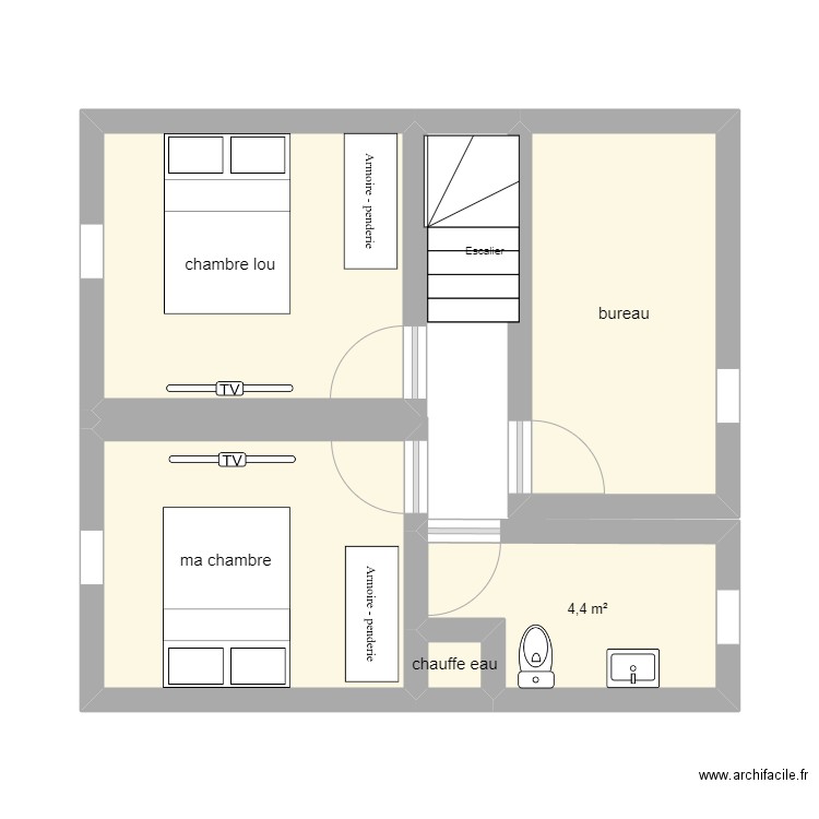 etage . Plan de 5 pièces et 31 m2