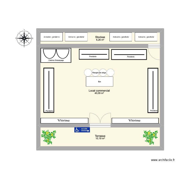 Boutique SB. Plan de 3 pièces et 57 m2