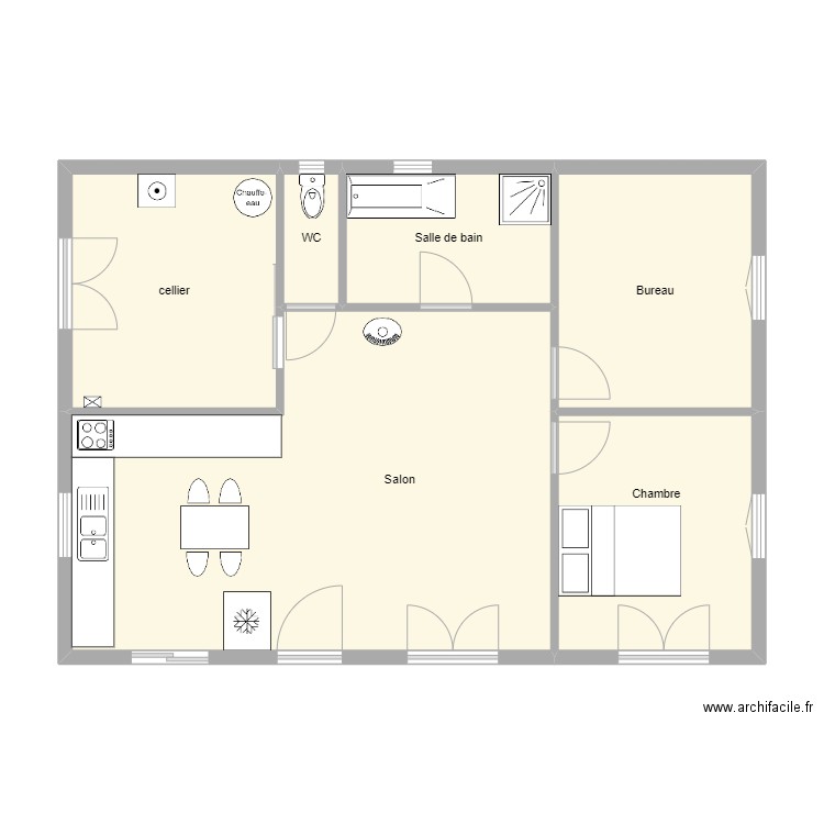 52455. Plan de 6 pièces et 74 m2