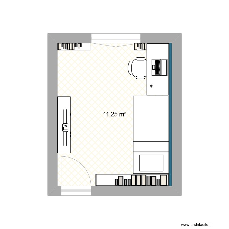 chambre vincent bureau. Plan de 1 pièce et 11 m2