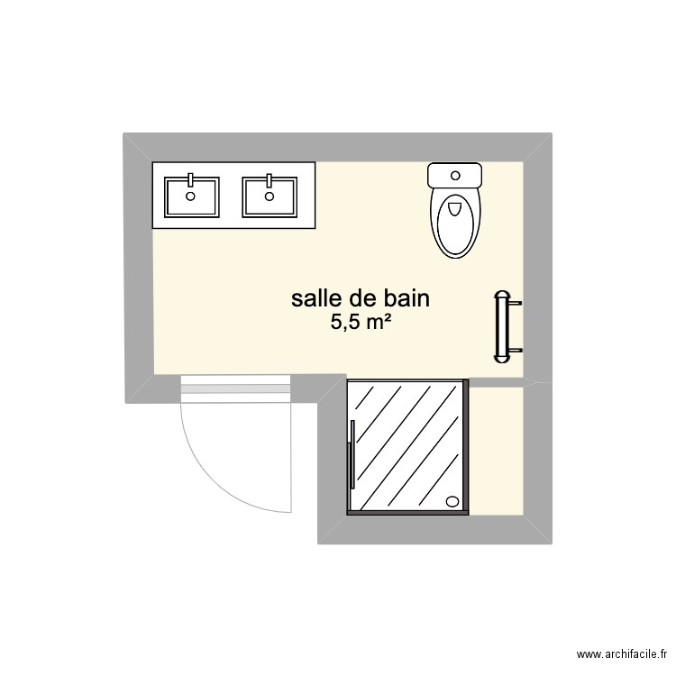 salle de bain antony. Plan de 1 pièce et 6 m2