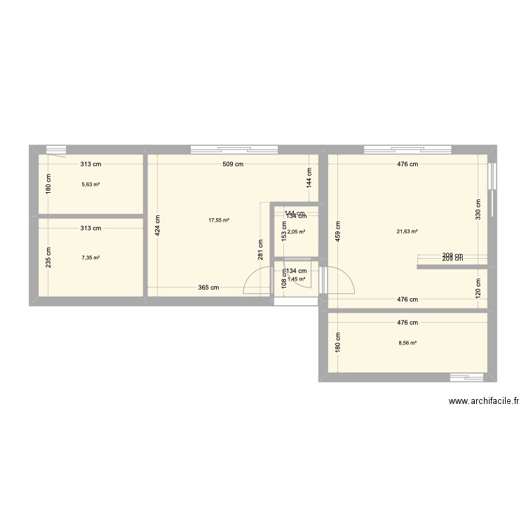 extension. Plan de 7 pièces et 64 m2