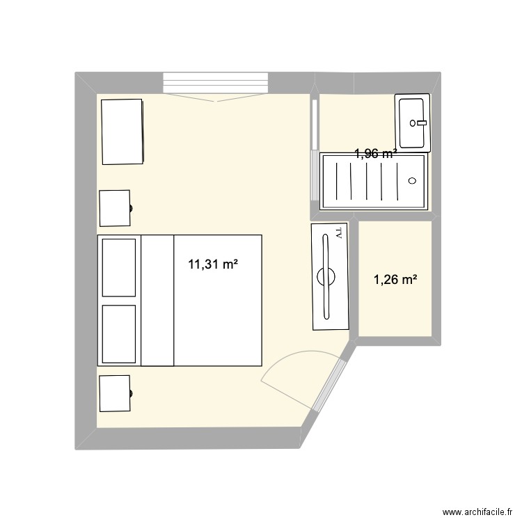 chambre asnieres. Plan de 3 pièces et 15 m2