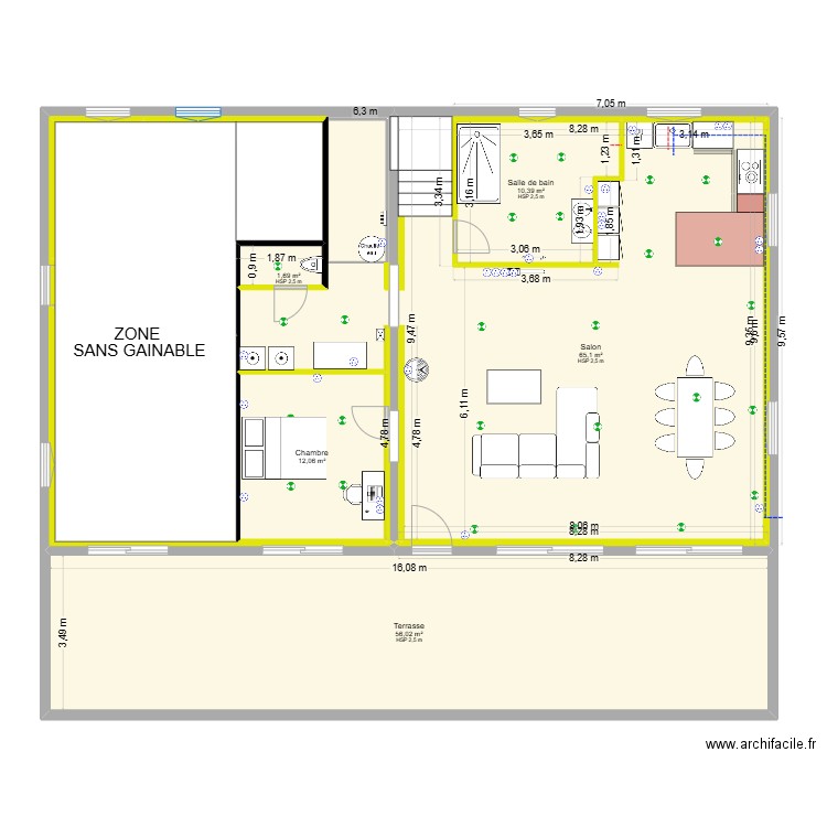 PLAN SERRIERE GAINABLE. Plan de 17 pièces et 334 m2