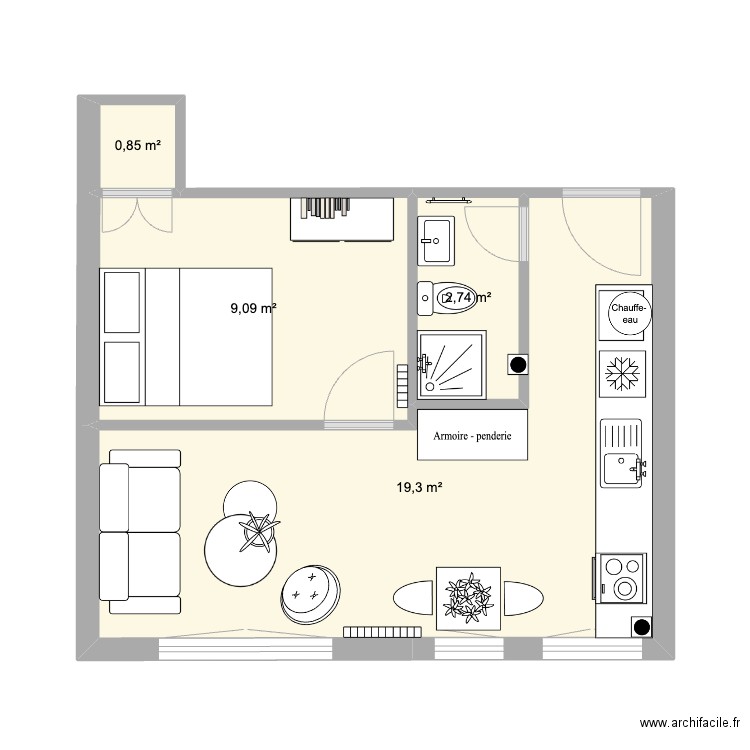 Studio SD aujourd'hui. Plan de 4 pièces et 32 m2