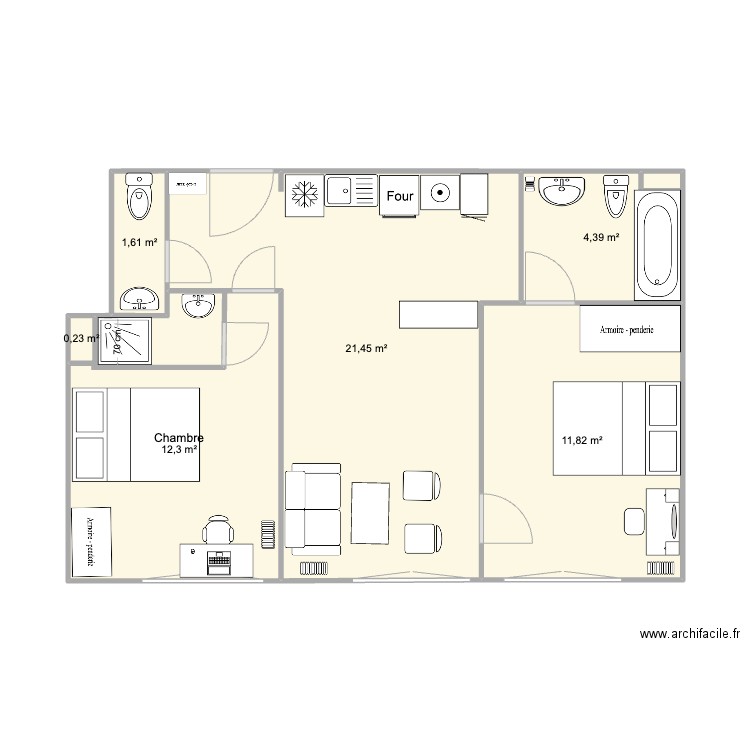 T2 Versailles new. Plan de 6 pièces et 52 m2