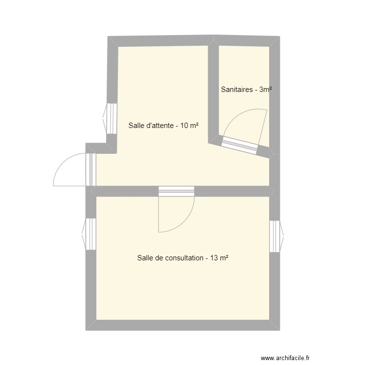 Cabinet médical. Plan de 3 pièces et 26 m2