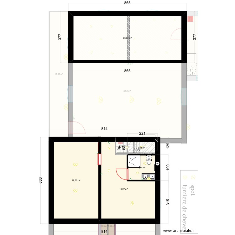 Vendays électricité (Lumières) ss chemins. Plan de 16 pièces et 211 m2