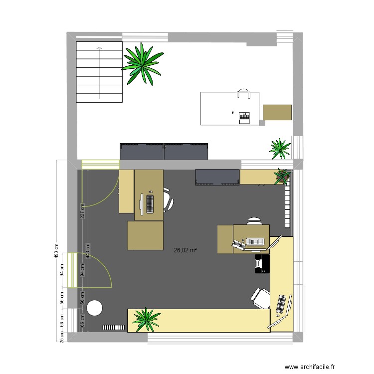 Biron. Plan de 1 pièce et 26 m2