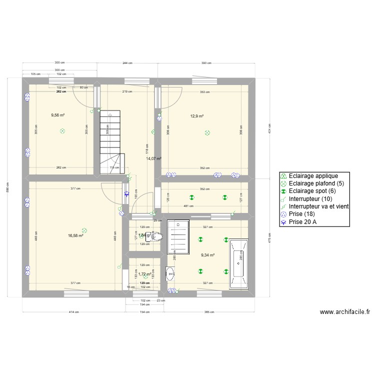 1ER REB ELECTR.. Plan de 7 pièces et 66 m2