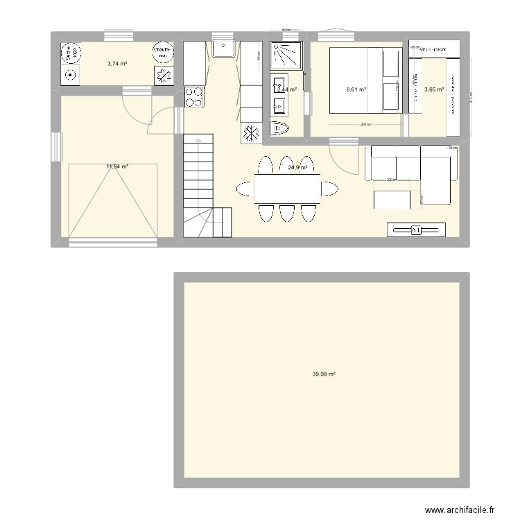 rdc maison 80m2. Plan de 7 pièces et 93 m2