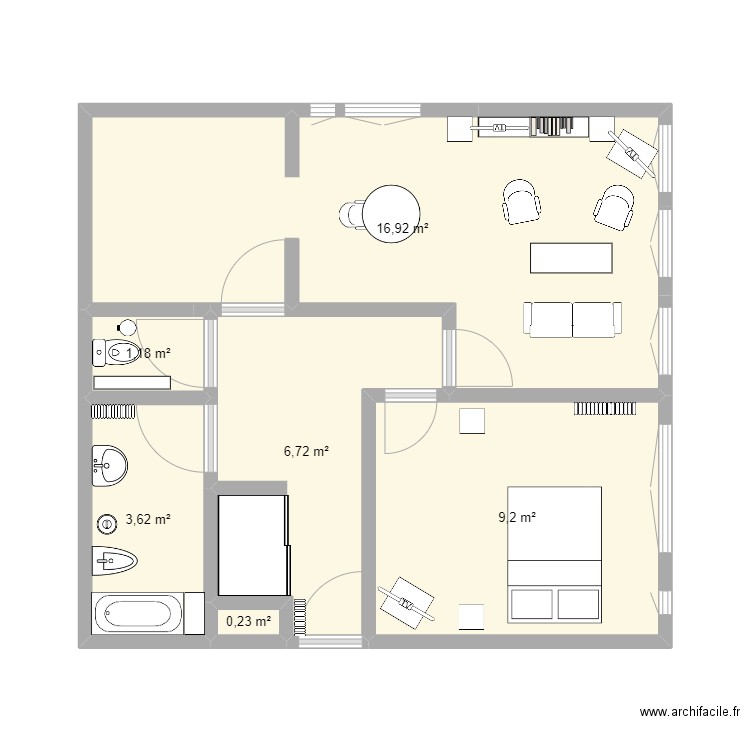 Plan appartement des personnes agées. Plan de 6 pièces et 38 m2