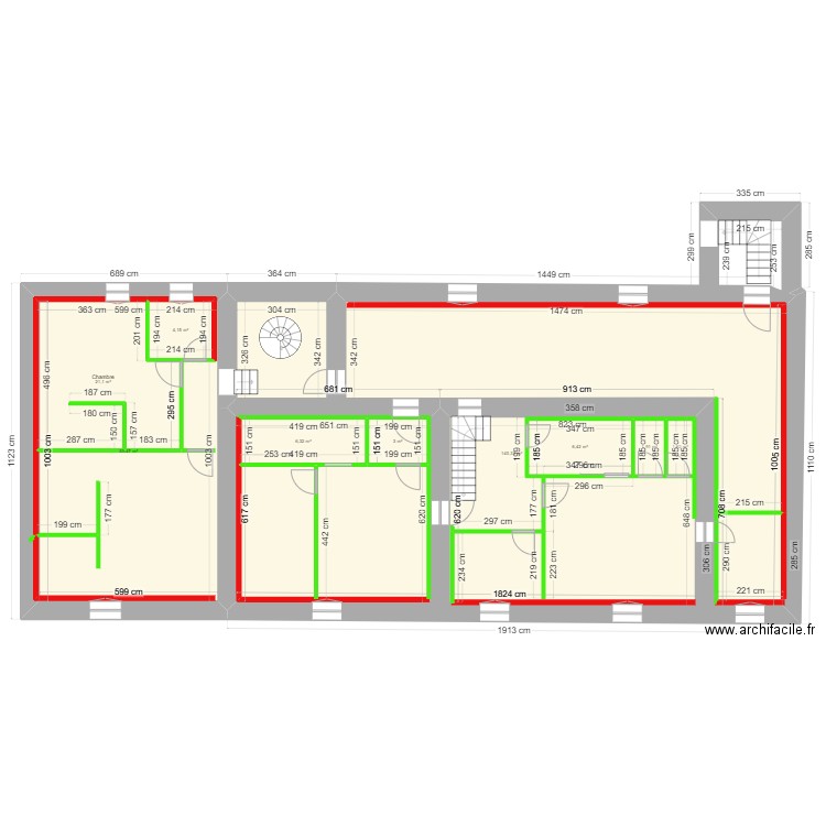 1er étage. Plan de 9 pièces et 269 m2