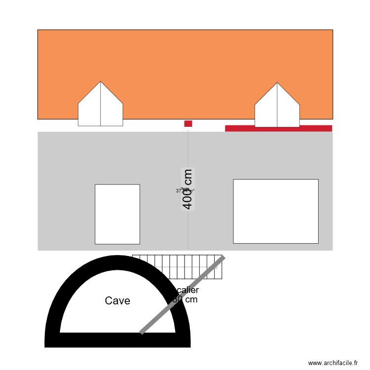 Façade. Plan de 1 pièce et 38 m2