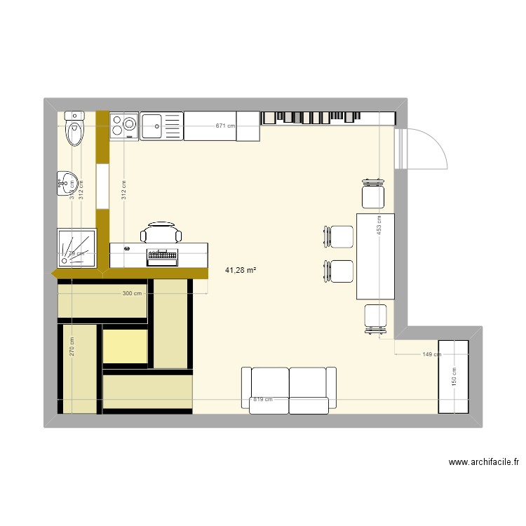 Dream nico space with furniture v2. Plan de 1 pièce et 41 m2