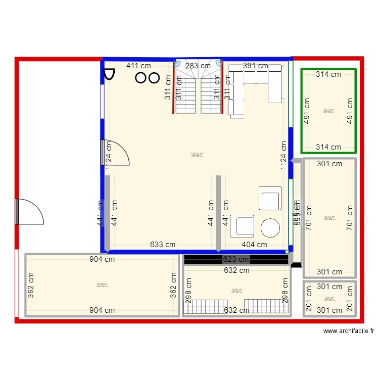 jad. Plan de 8 pièces et 221 m2