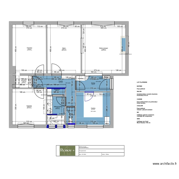 Projet Carmélites plan plâtrerie. Plan de 11 pièces et 84 m2